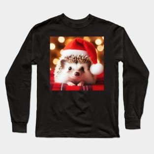 a cute little hedgehog wearing a santa hat at christmas time Long Sleeve T-Shirt